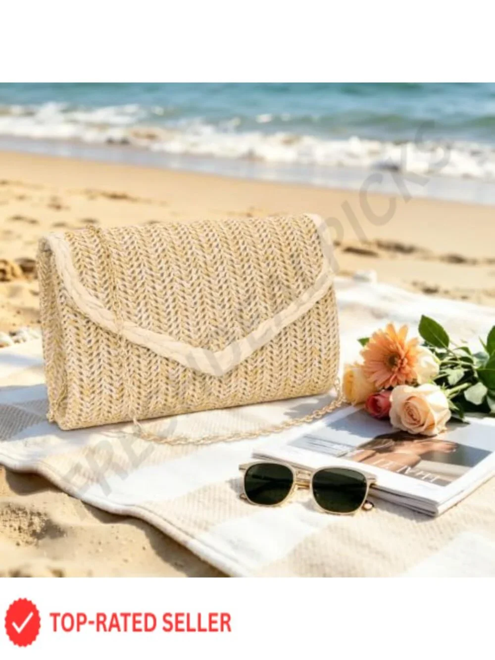 Straw Clutch Purse for Women Envelope Evening Handbag Beach Wedding
